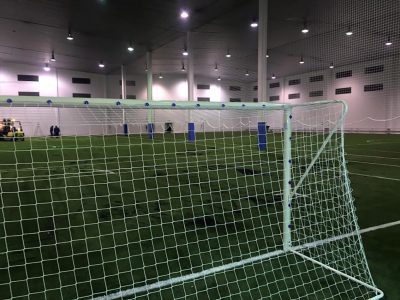 JUEGO PORTERÍAS FÚTBOL 11 METÁLICAS FIJAS TUBO 100 MM REGLAMENTARIAS